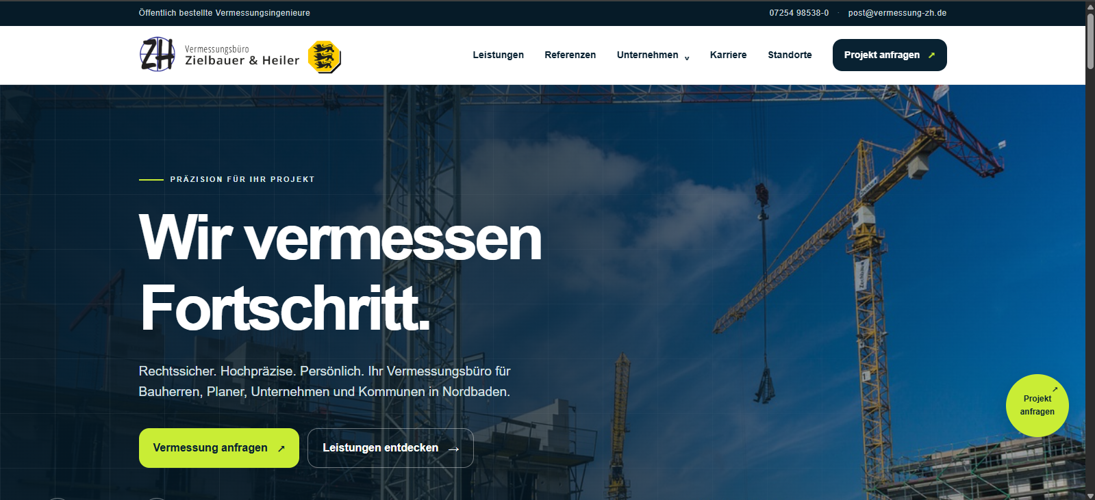 Konzeptansicht der ZH-Vermessung-Website
